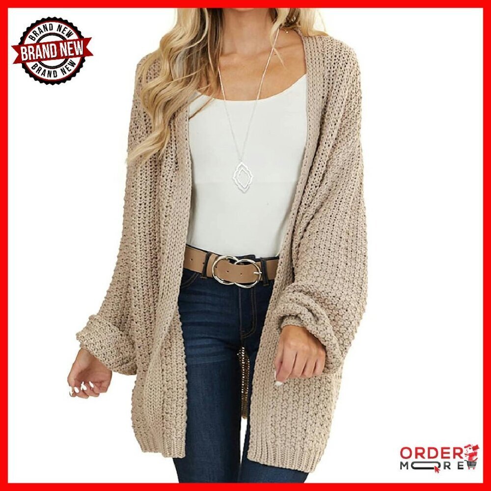 Chunky Knit Open Front Cardigan Long Sleeve Oversized Fit Acrylic